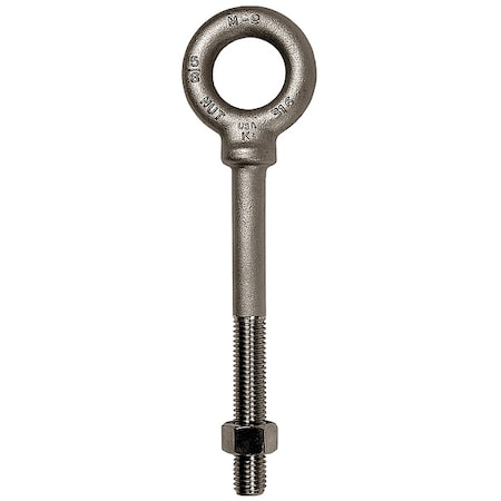 Eye Bolt With Shoulder, 1-1/2"-6, 6 in Shank, 2-1/2 in ID, 316 Stainless Steel, Plain