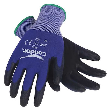 Coated Gloves, Polyurethane, Smooth, Palm, 3 Abrasion Level, Blue, M (8) 1 PR