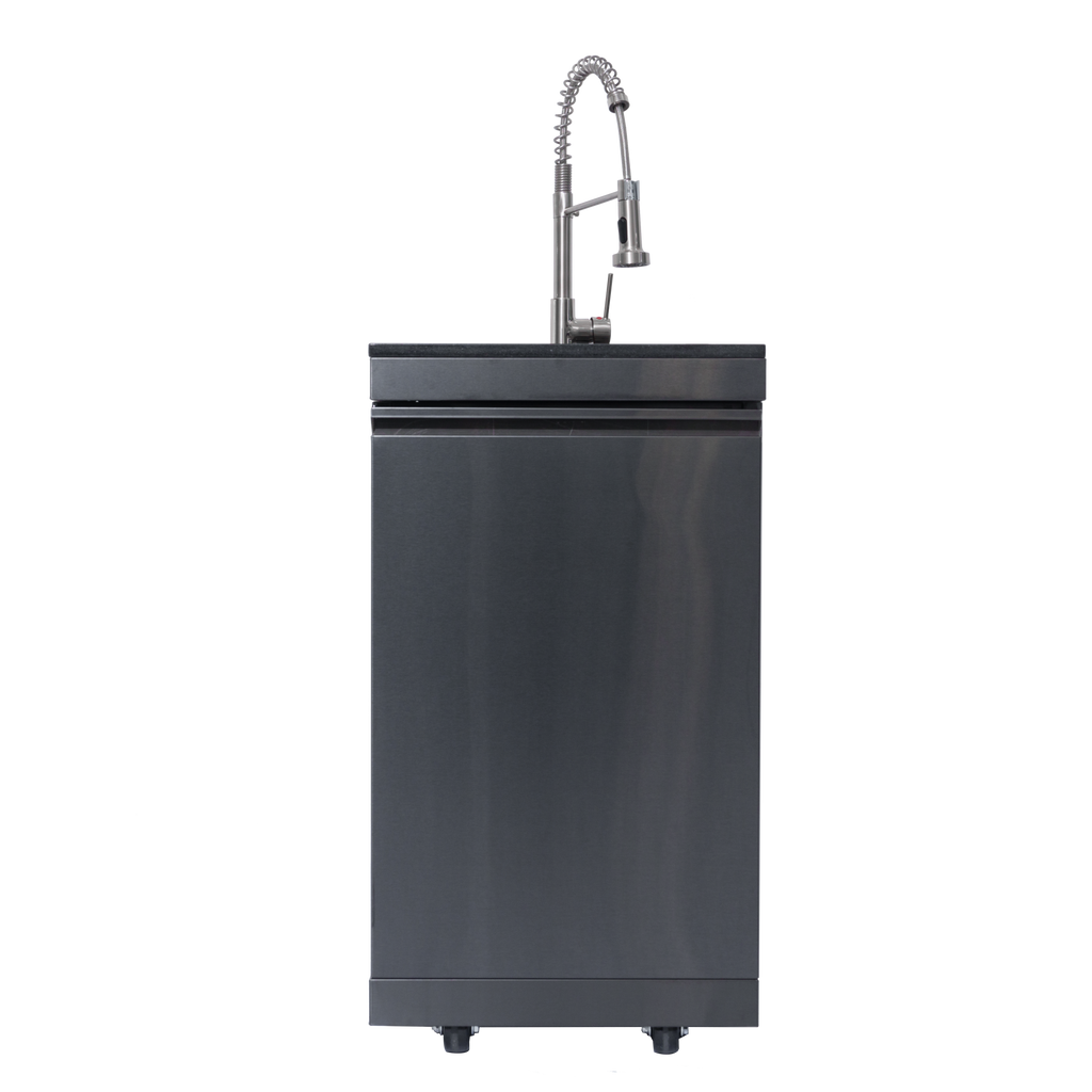 NG 85" 6-Burner 85,000 BTU Black Outdoor Kitchen Island Grill Refrigerator + Rotisserie Kit + Sink