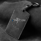 Alcantara Key Card Holder for Model 3/Y | Italian Material | Hook & Keychain | White Stitching
