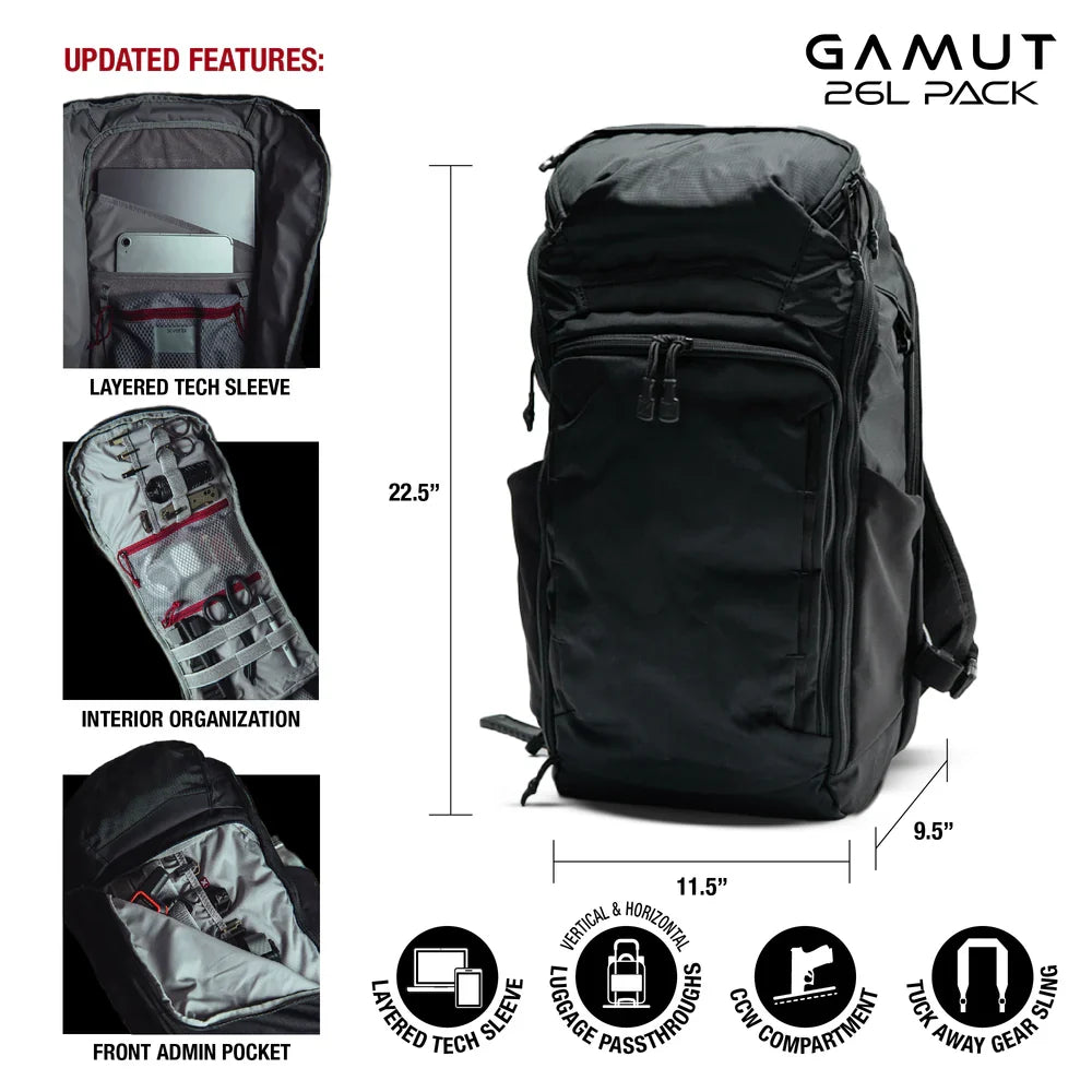 Vertx Gamut 26L - Rapid Access for Guns & Gear - 26L Storage + Expandable Carry