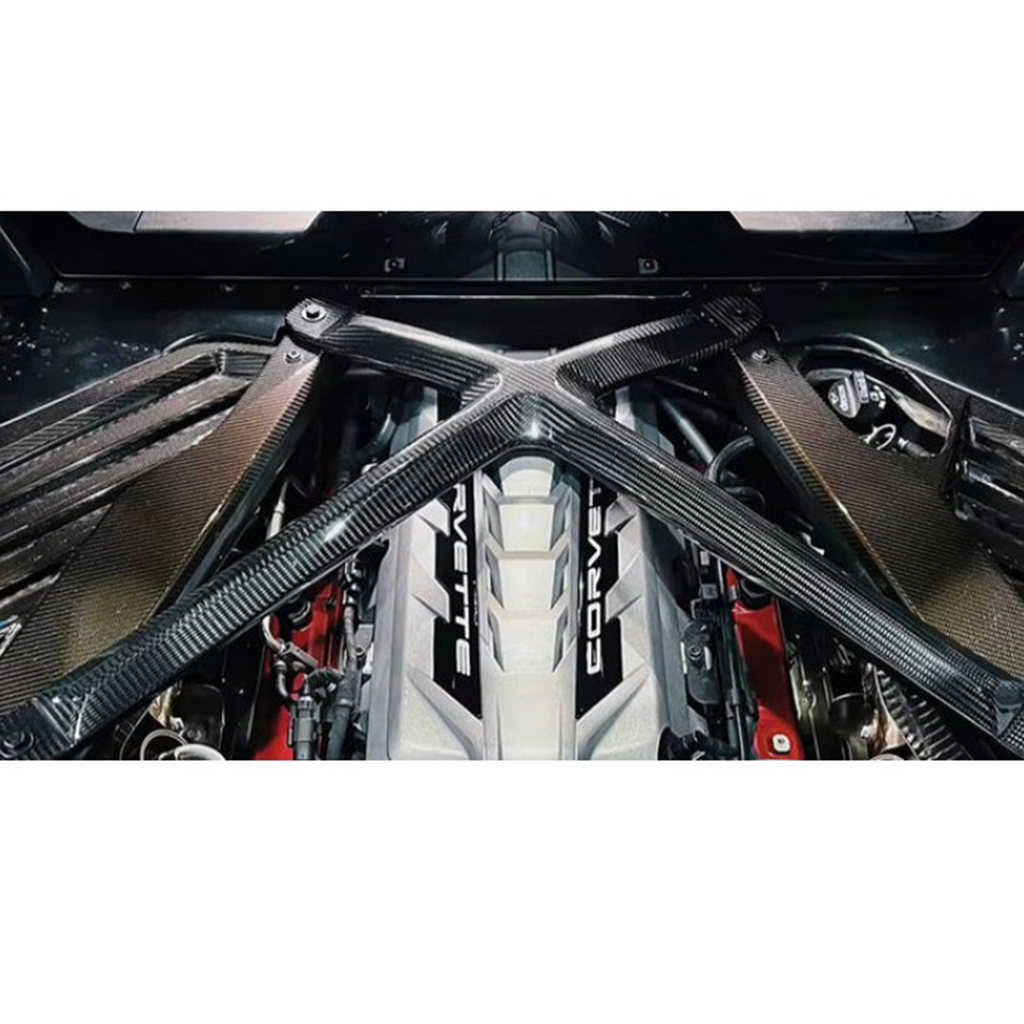 Dry Carbon Fiber Engine Bay X‑Brace for Chevrolet Corvette C8 Z51 Z06 Z07