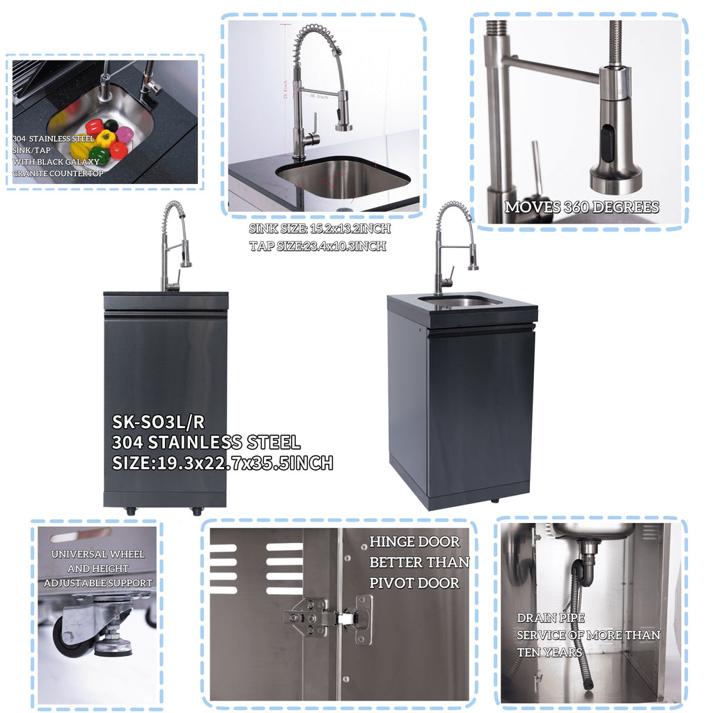 NG 85" 6-Burner 85,000 BTU Black Outdoor Kitchen Island Grill Refrigerator + Rotisserie Kit + Sink