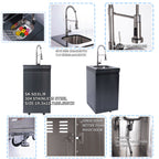 NG 85" 6-Burner 85,000 BTU Black Outdoor Kitchen Island Grill Refrigerator + Rotisserie Kit + Sink