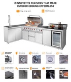 83.3" 4+1 Burner 71,500 BTU Silver Outdoor Kitchen Island Grill with Sink