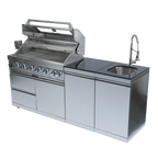82" 6-Burner 85000 BTU Silver Outdoor Kitchen Island Grill + Storage Cabinets & Drawers & Sink/Faucet
