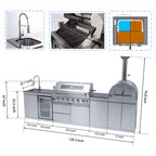 128" 120,000 BTU 6-Burner Outdoor Kitchen Island Grill with Pizza Oven