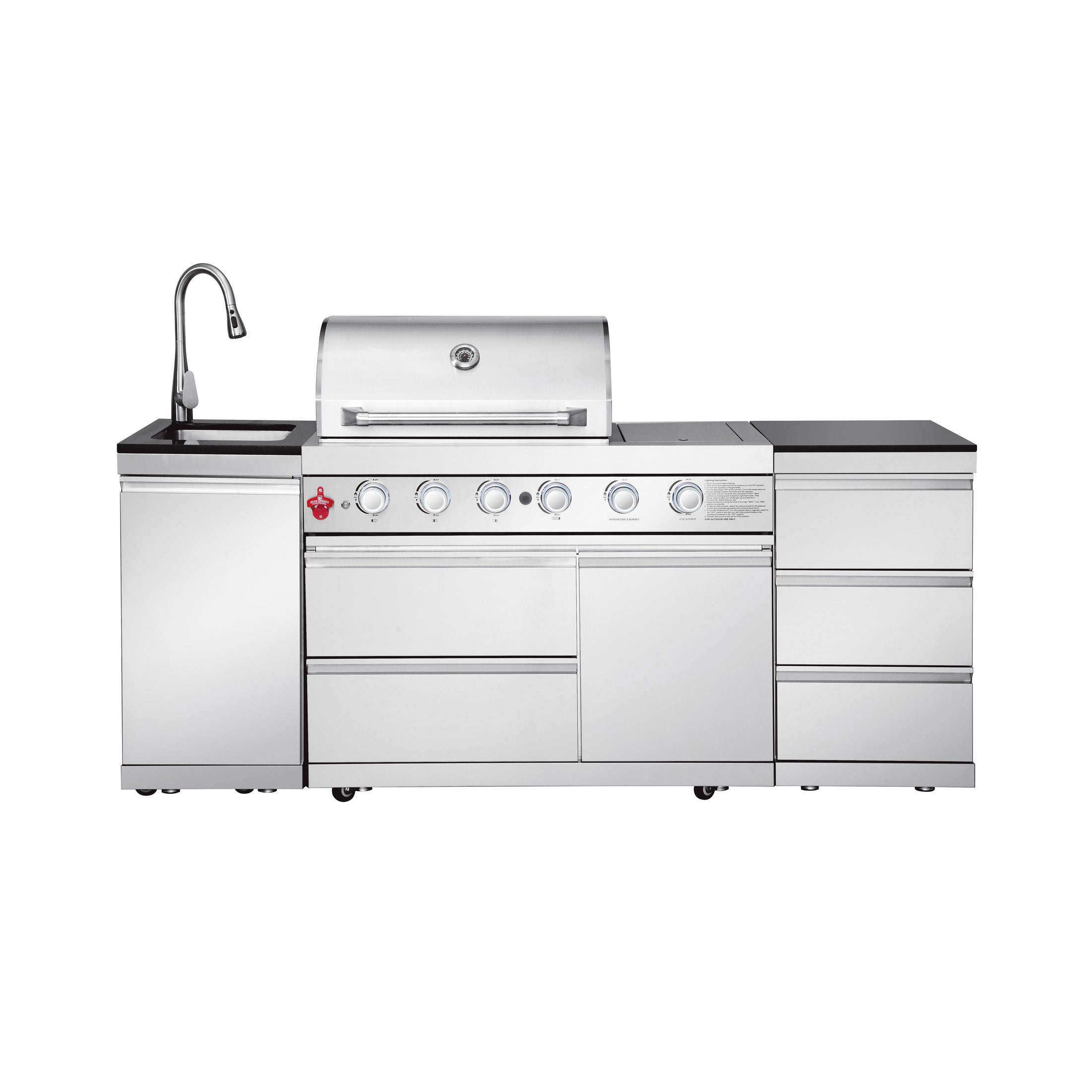 83.3" 4+1 Burner 71,500 BTU Silver Outdoor Kitchen Island Grill with Sink