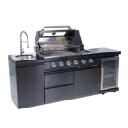 NG 85" 4-Burner 72,000 BTU Black Outdoor Kitchen Island Grill + Refrigerator + Sink