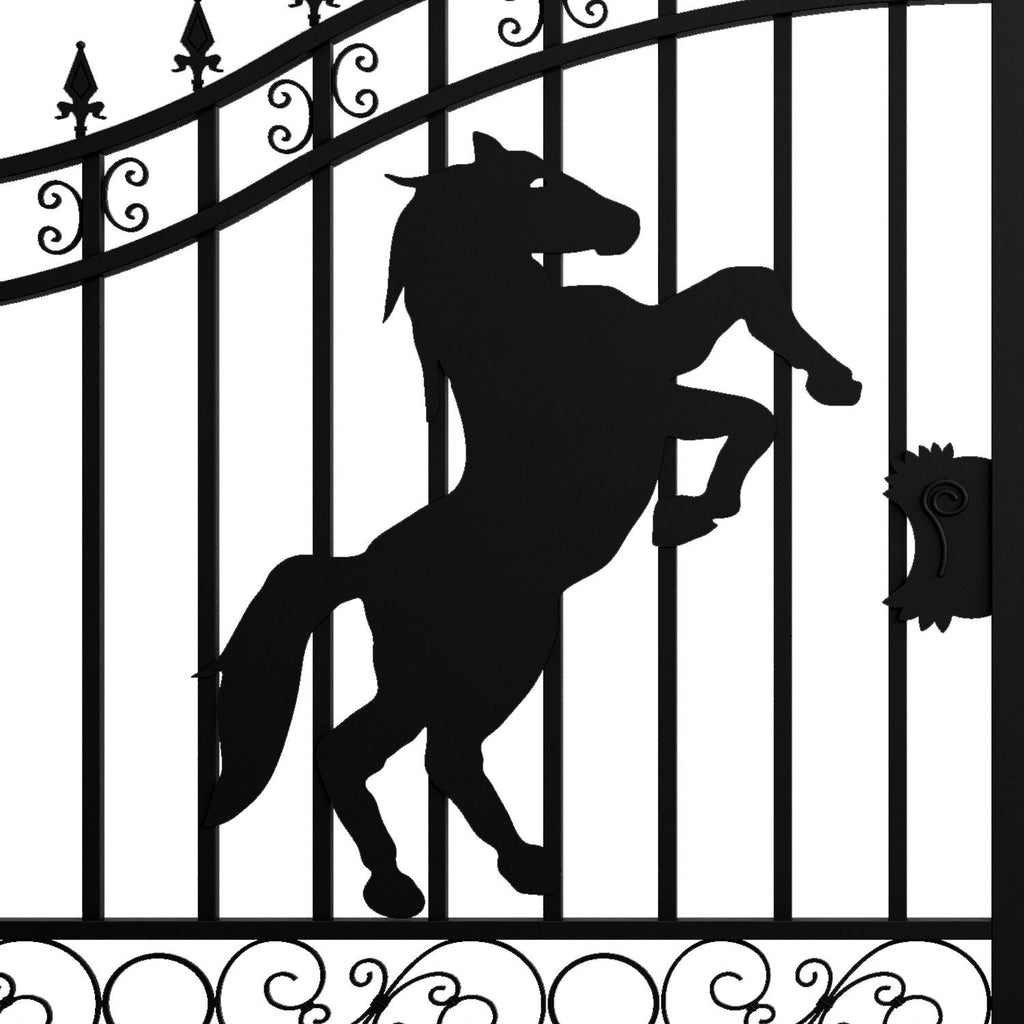 16x7 ft Steel Dual Swing Driveway Gate with Horse Pattern