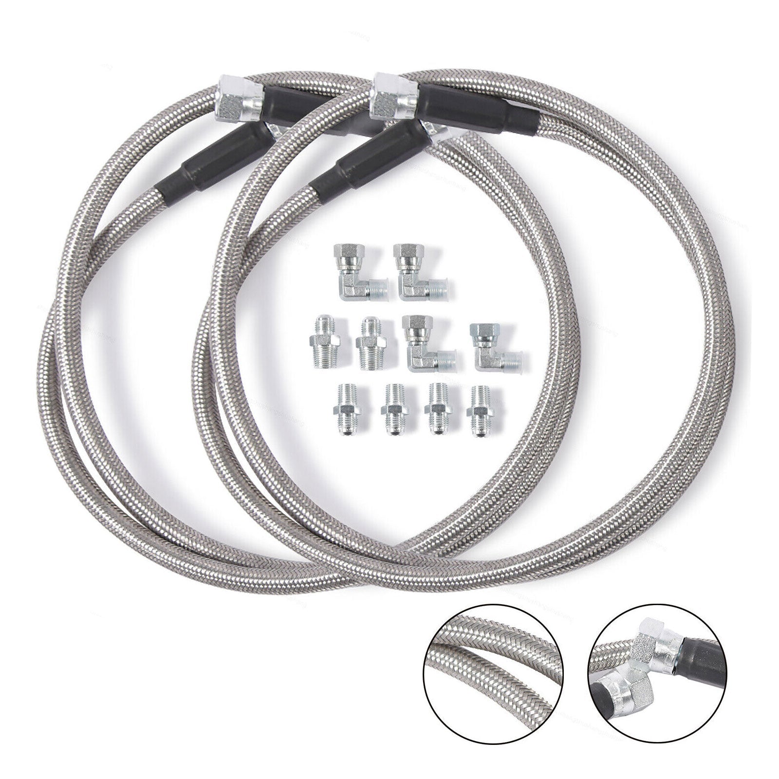 SS Braided Transmission Cooler Hose Lines Fittings TH350 700R4 TH400 52" Length