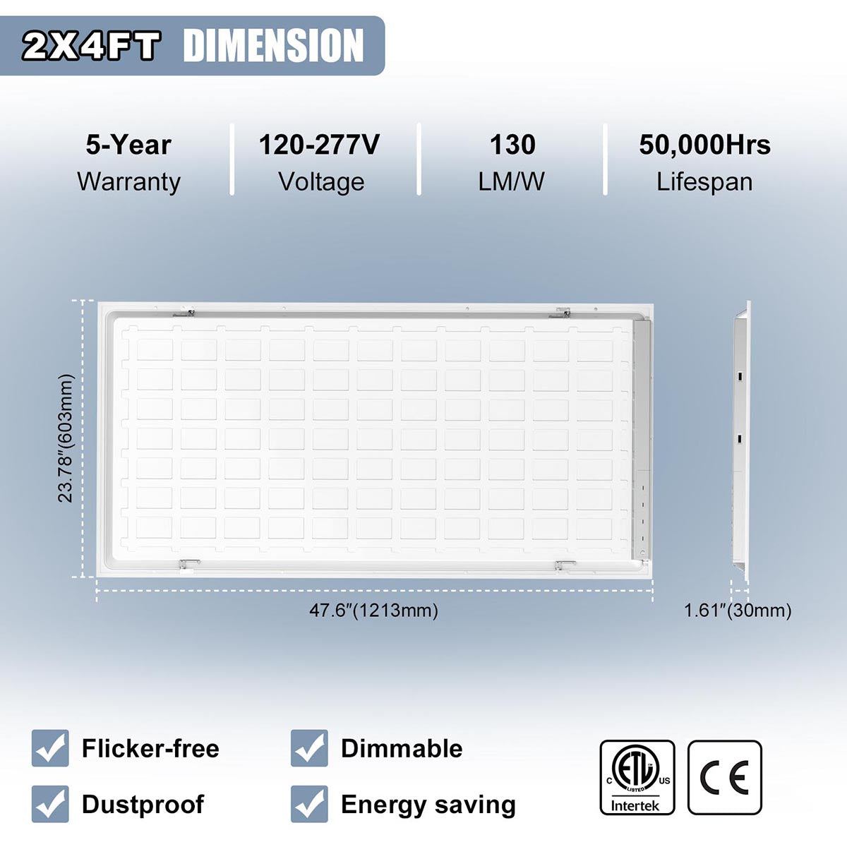 Yescom 2'x4' LED Panel Selectable Commercial LED Troffer (30W-72W)