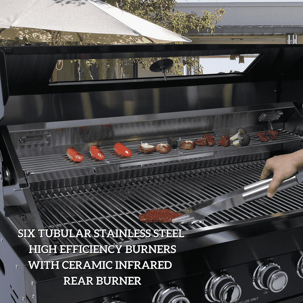 65" 4-Burner 72,000 BTU Black Outdoor Kitchen Island Grill + Side Burner + Rotisserie kit