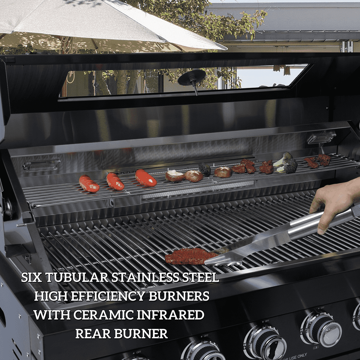 79" 4-Burner 72,000 BTU Black Outdoor Kitchen Island Grill + Side Burner + Rotisserie kit +Sink