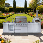 128" 120,000 BTU 6-Burner Outdoor Kitchen Island Grill with Pizza Oven