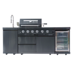 NG 85" 4-Burner 72,000 BTU Black Outdoor Kitchen Island Grill + Refrigerator + Sink