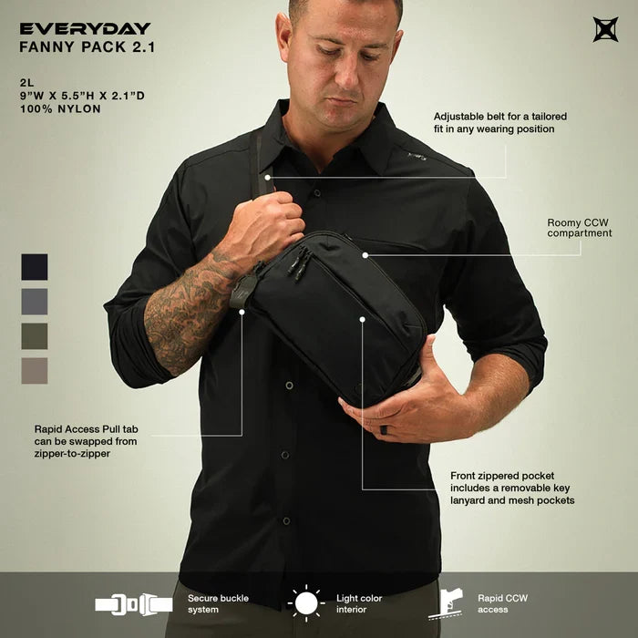 Vertx Everyday Fanny Pack 2.1: Easy CCW Access & Compatible for Compact & Sub-Compact Pistols