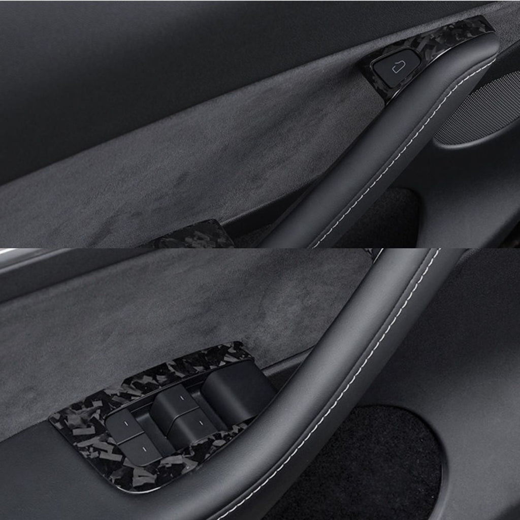 Dry Carbon Fiber Window & Door Switch Covers for Model Y / Model 3（Left Hand Drive）