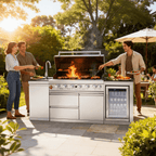 82.5" 6-Burner 83,500 BTU Silver Outdoor Kitchen Island Grill +Sink + Refrigerator