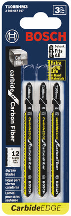 BOSCH T108BHM3 3 pc. 3-5/8 In. 12 TPI Carbide Edge for Carbon Fiber T-Shank Jig Saw Blades