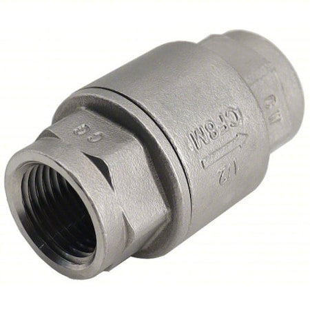 Check Valve, H021N01 Series, Inline Spring Piston, 1/2 in FNPT x FNPT, 316 Stainless Steel
