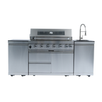 82" 6-Burner 85000 BTU Silver Outdoor Kitchen Island Grill + Storage Cabinets & Drawers & Sink/Faucet