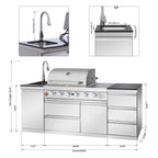 83.3" 4+1 Burner 71,500 BTU Silver Outdoor Kitchen Island Grill with Sink