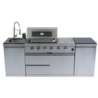 NG 85" 4-Burner 72,000 BTU Silver Outdoor Kitchen Island Grill + Side B & Storage Cabinets & Sink