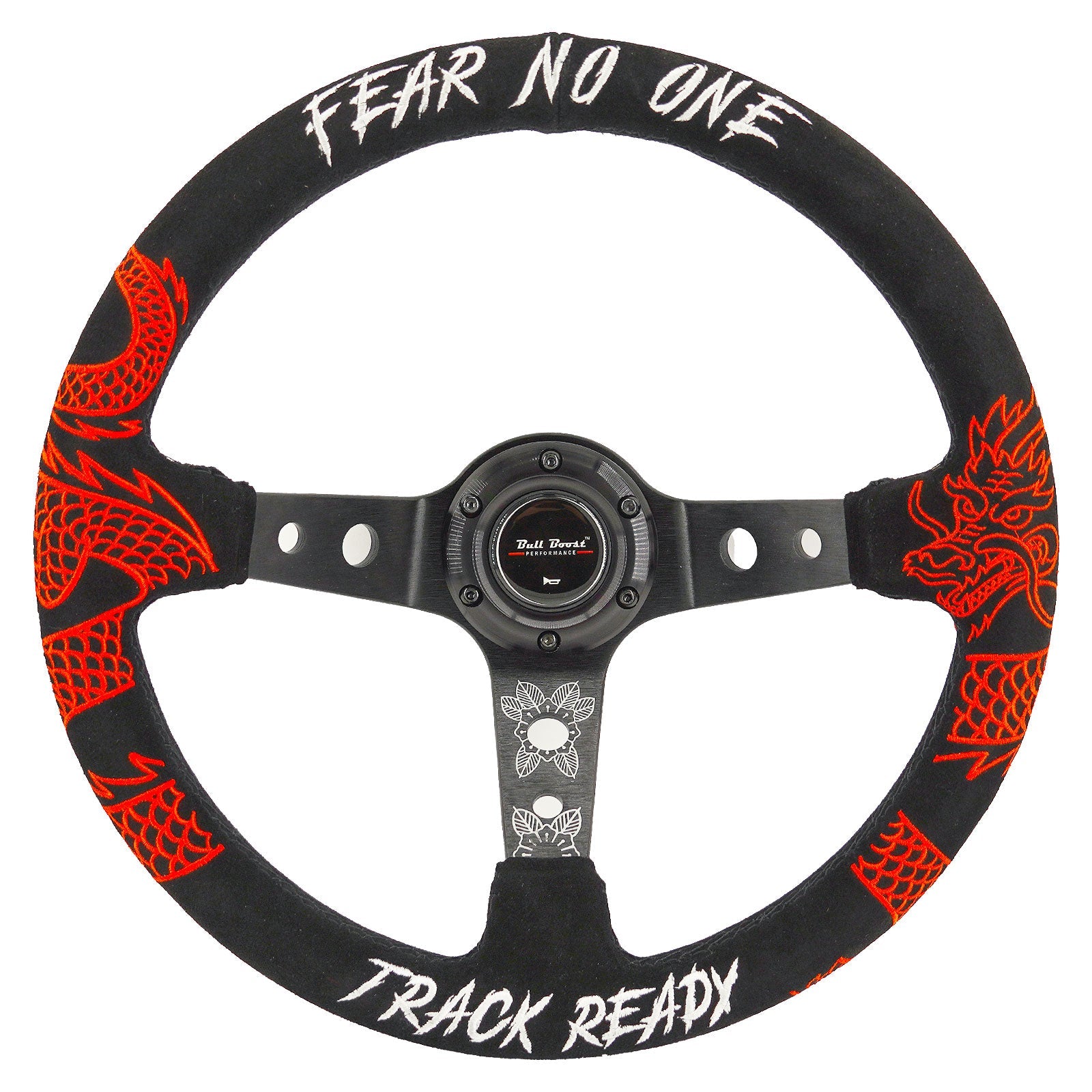 Track Ready Universal 350mm 3" Deep Dish 6-Bolt Steering Wheel Red Suede Alcantara