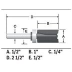 BOSCH 85680MC 1/2 In. x 1 In. Carbide-Tipped Double-Flute Top-Bearing Straight Trim Router Bit