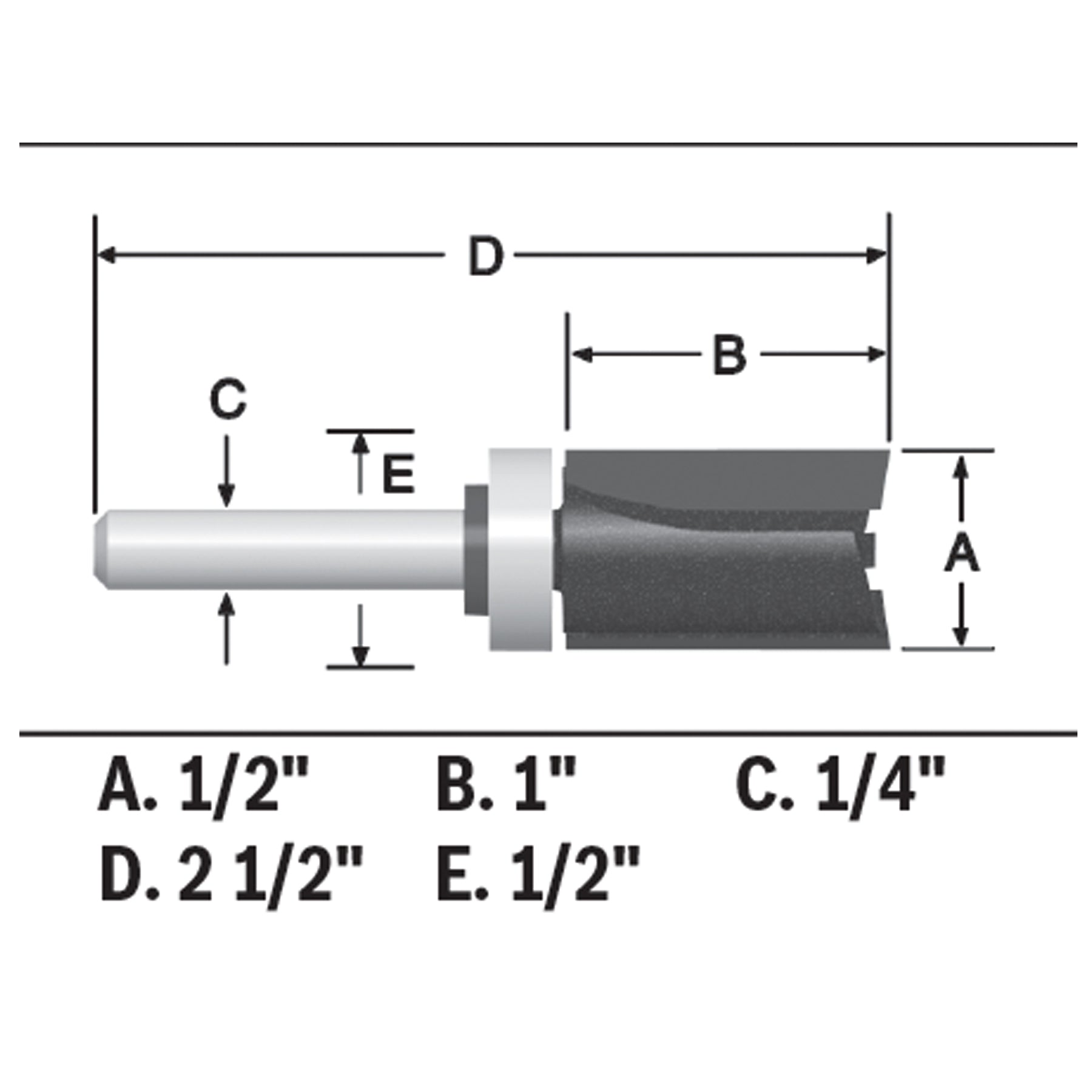 BOSCH 85680MC 1/2 In. x 1 In. Carbide-Tipped Double-Flute Top-Bearing Straight Trim Router Bit