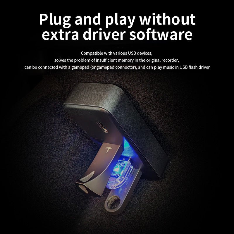 Glove Box USB Hub for Model 3/Y 2021.11+ | Dedicated Dashcam Port | Type-C | Compact