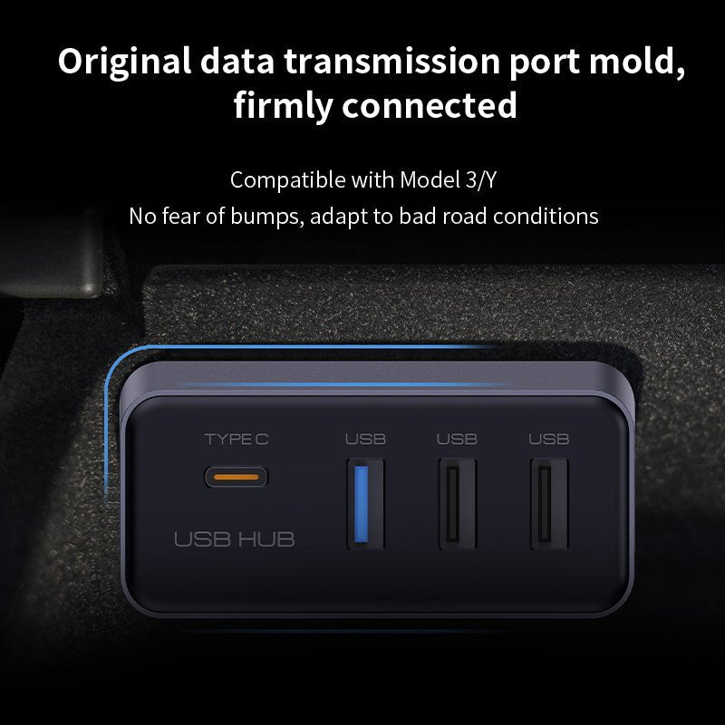 Glove Box USB Hub for Model 3/Y 2021.11+ | Dedicated Dashcam Port | Type-C | Compact