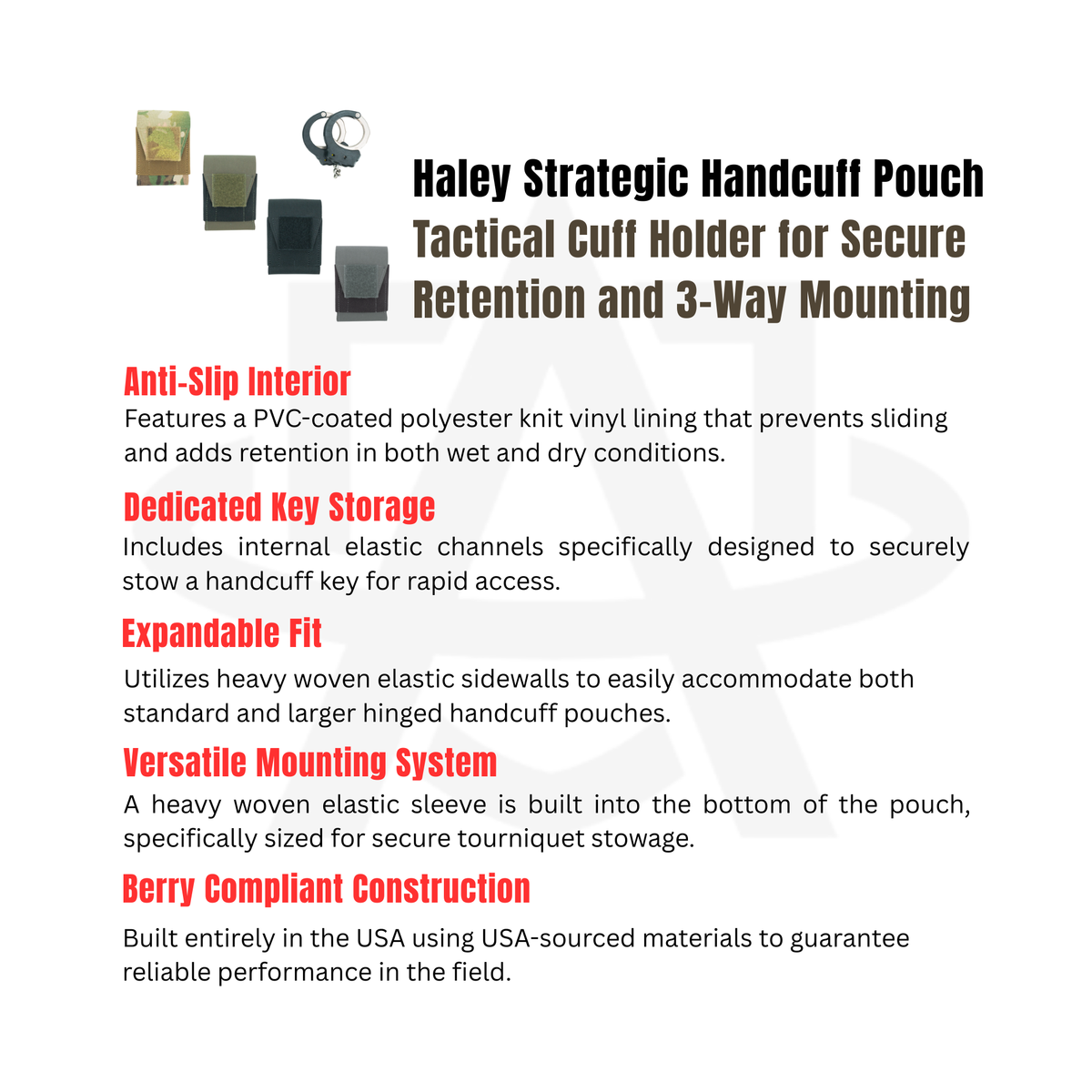 Haley Strategic Handcuff Pouch - Low-Profile Restraint Case w/ Vertical & Horizontal Draw Capabilities