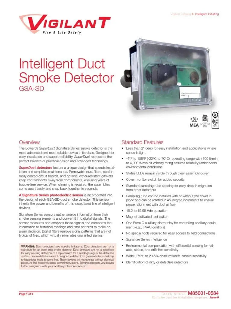 Kidde SuperDuct GSA Smoke Detector Advanced HVAC Safety System