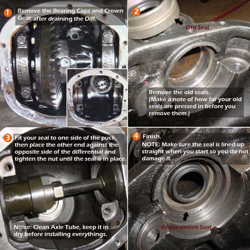 Front Inner Axle Side Seal Installation Tool & MG21103 Front Axle Tube Seal for Dana 30/44/60 Front differentials Fits Jeep Wrangle, Ford, Dodge, Volve and more.