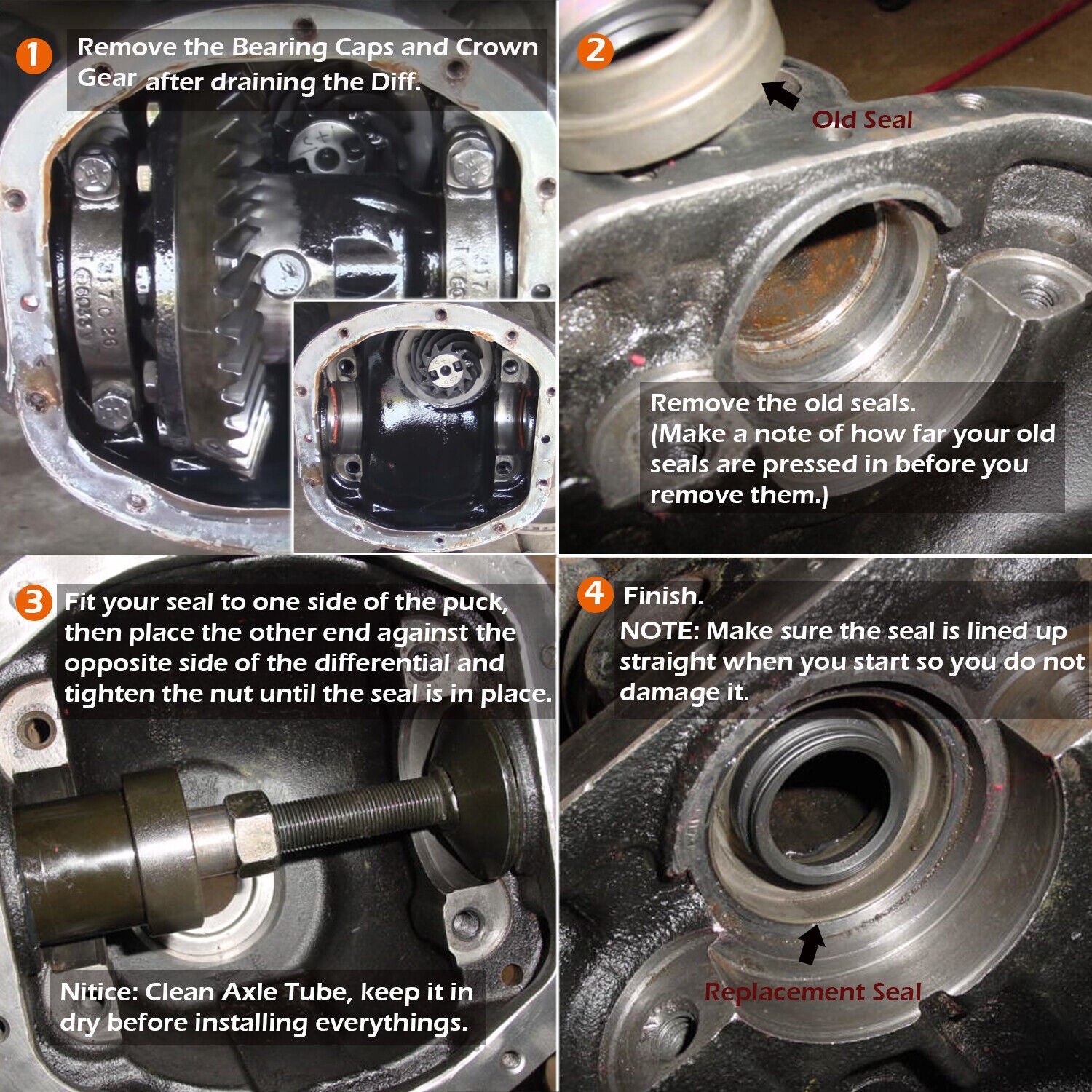Front Inner Axle Side Seal Installation Tool & MG21103 Front Axle Tube Seal for Dana 30/44/60 Front differentials Fits Jeep Wrangle, Ford, Dodge, Volve and more.