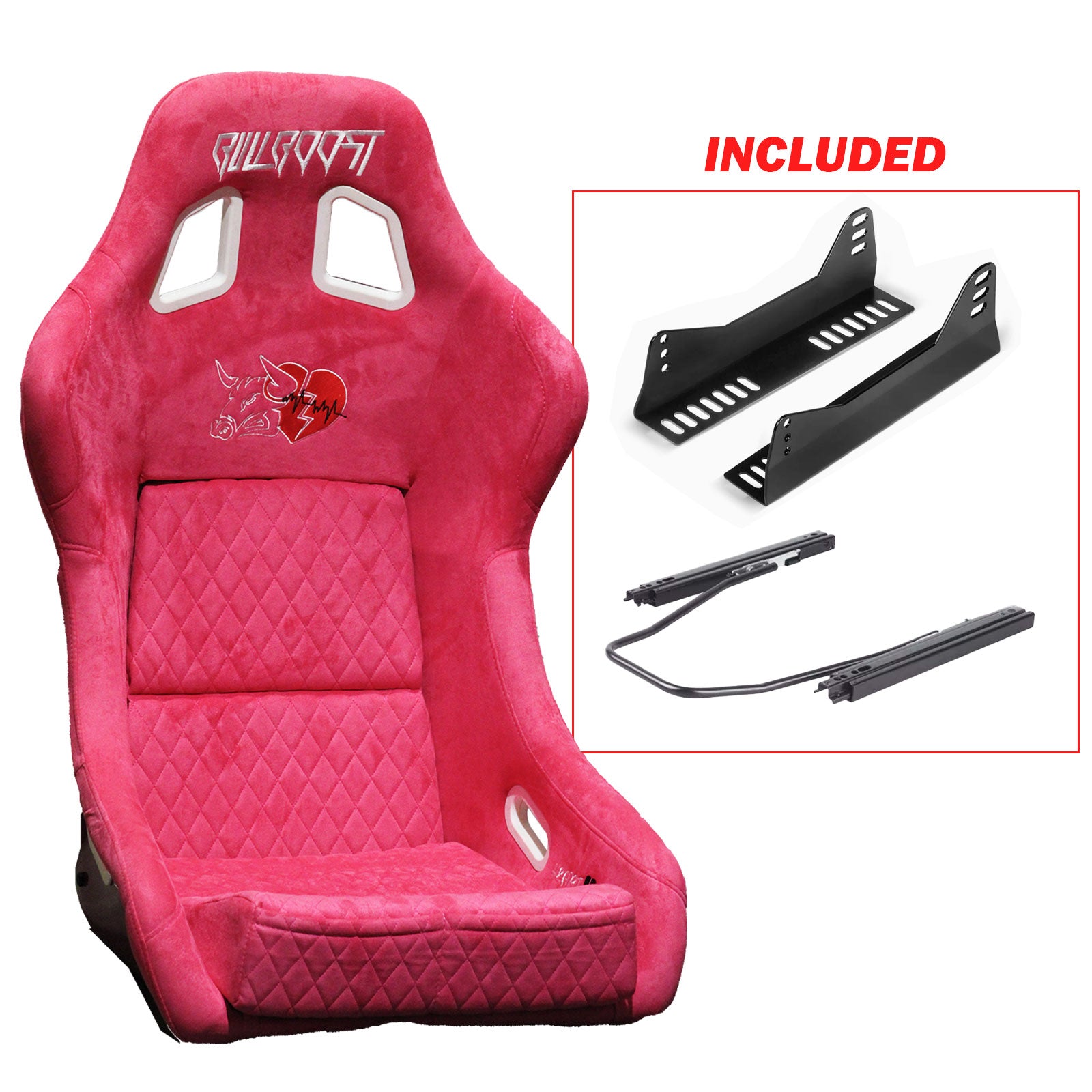 Pink Bull Boost Adjustable Racing Lowered Heartbreak Bucket Seat with Slider Rails