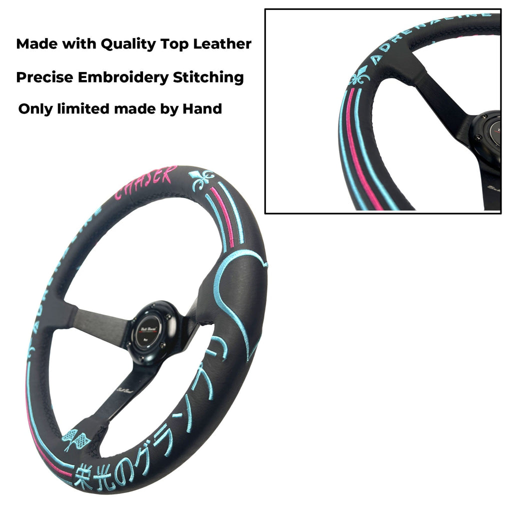 Leather 350mm Steering Wheel + Short Hub Adapter for 83-04 Ford Mustang / 89-92 Ford Ranger