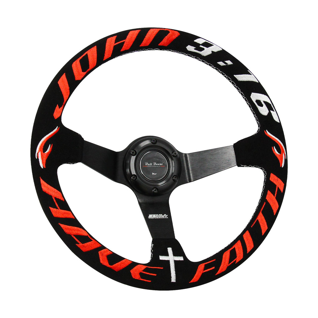 Universal 350mm 3"Deep Dish 6-Bolt Steering Wheel Black Suede Have Faith