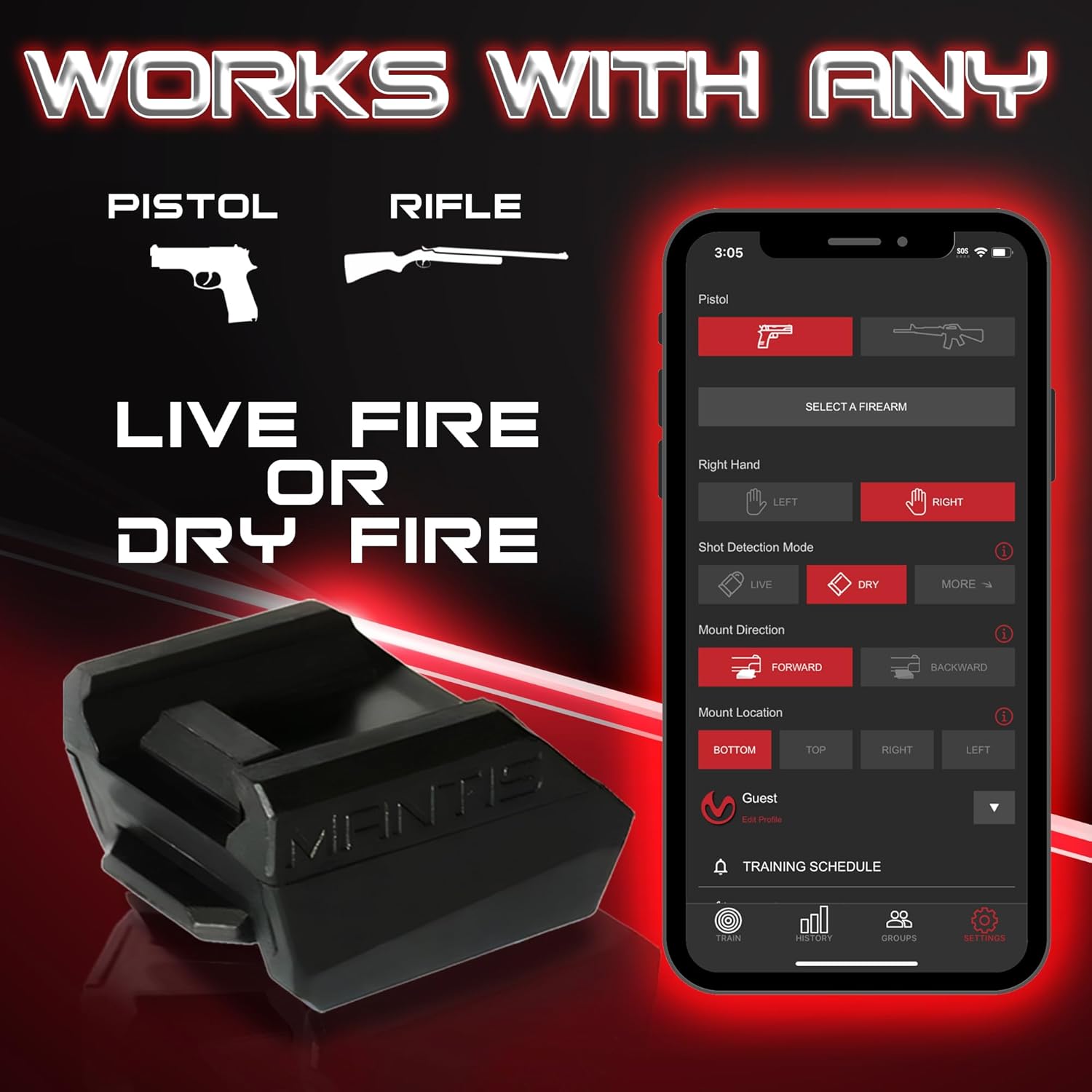 Mantis X3 - Dry Fire Training System for Any Pistol or Rifle - Improve Accuracy & Save Ammo