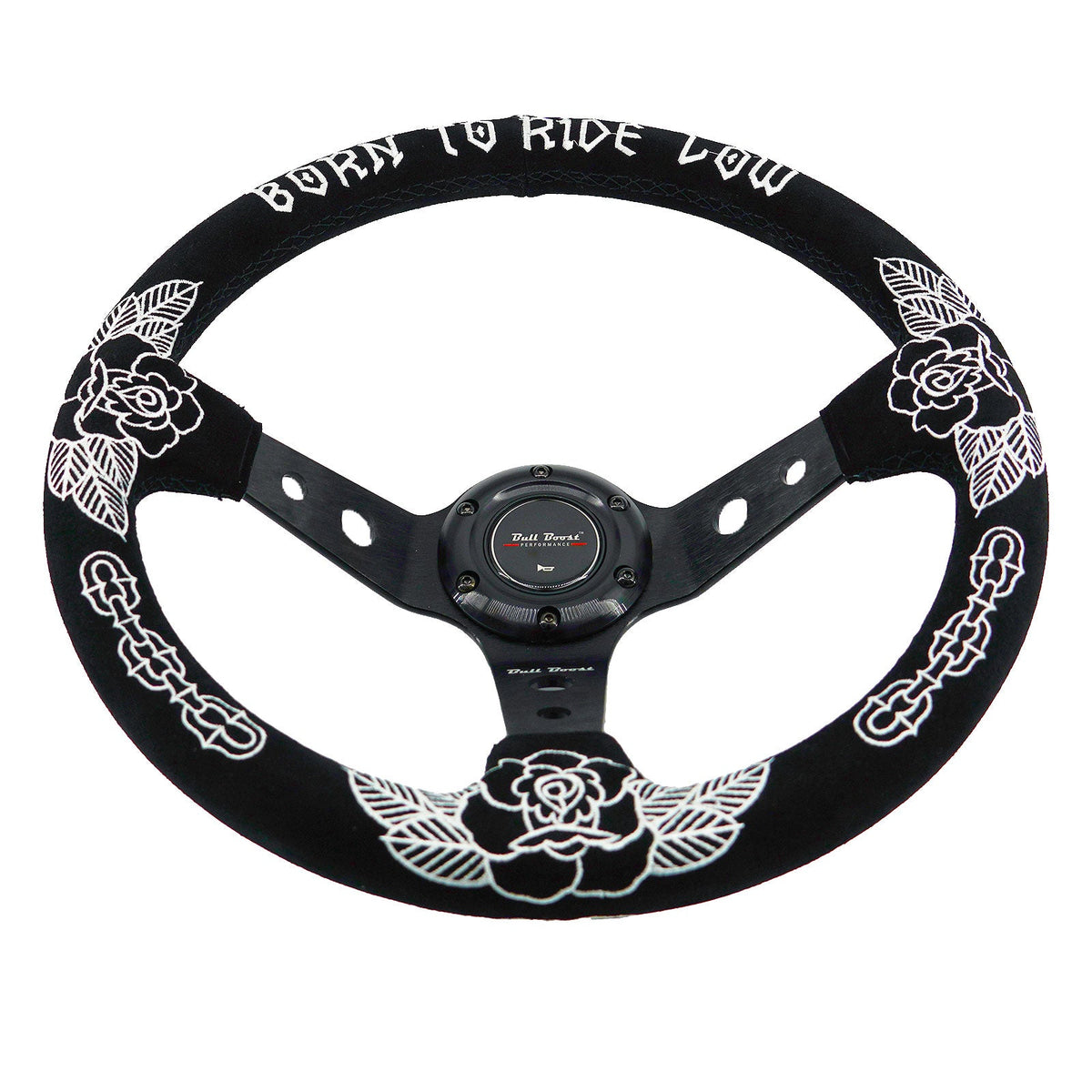 Custom Rose Universal 350mm 3" Deep Dish 6-Bolt Steering Wheel Black Suede Alcantara