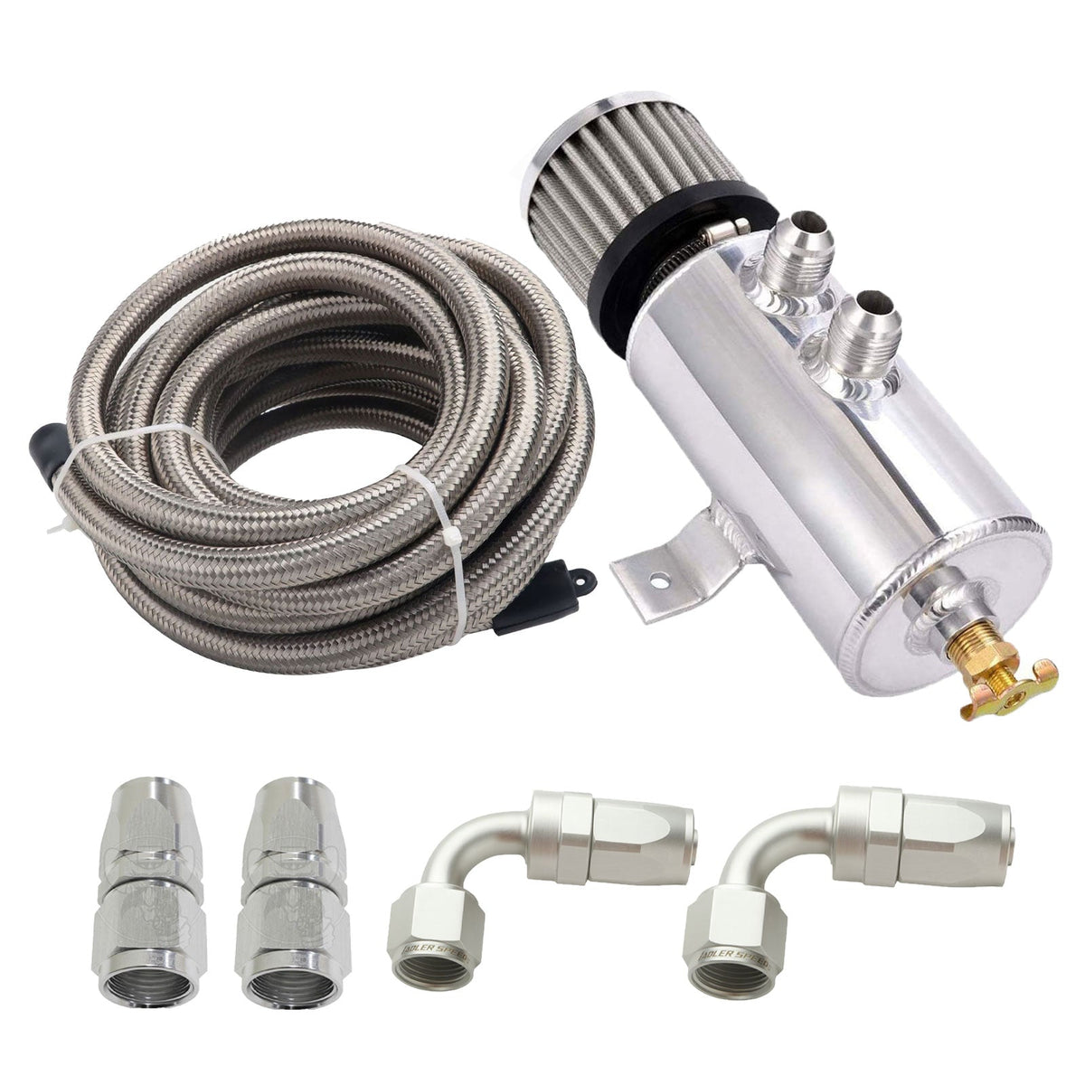 Universal Performance Oil Catch Can 2 Port -10AN Breather 750mL Baffle Tank 5 FT