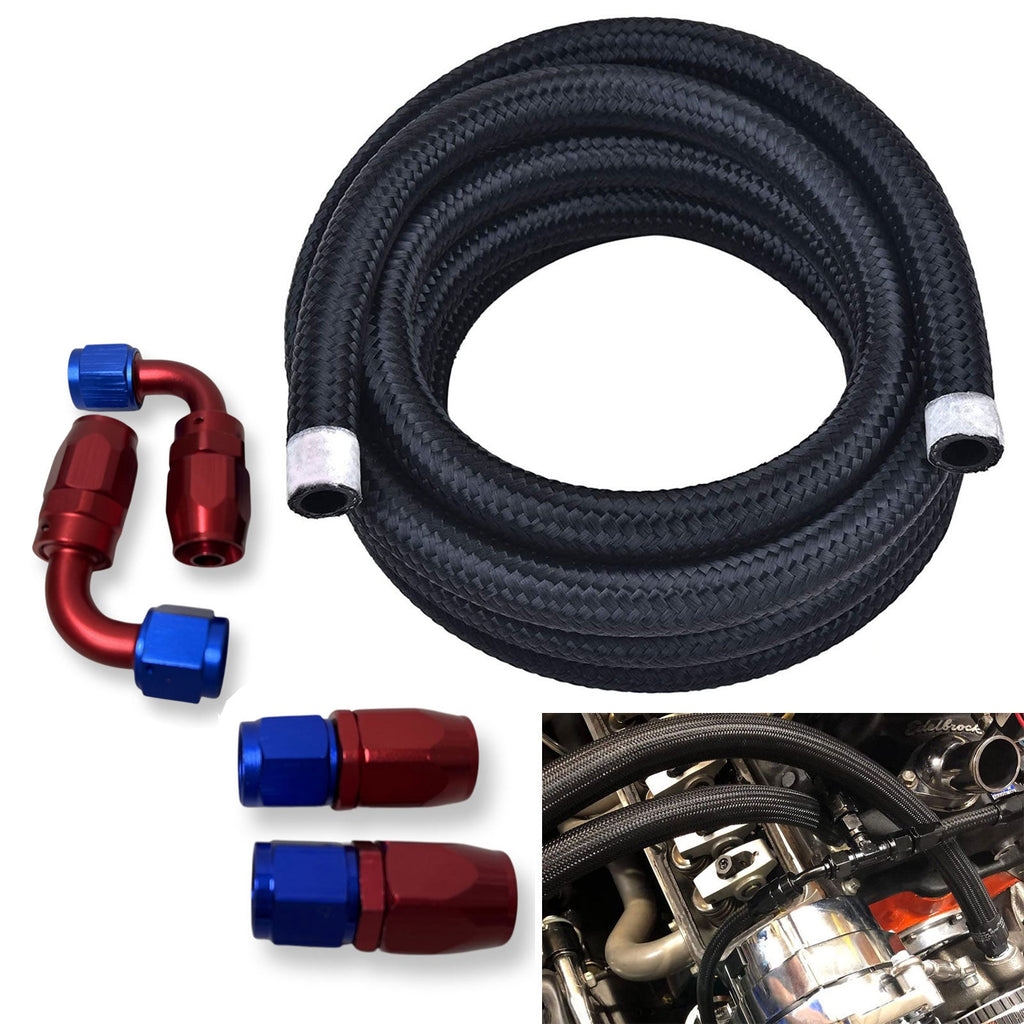10AN/8AN/6AN Fitting Stainless Steel Braided Oil Fuel Hose Line Kit 5Feet Red