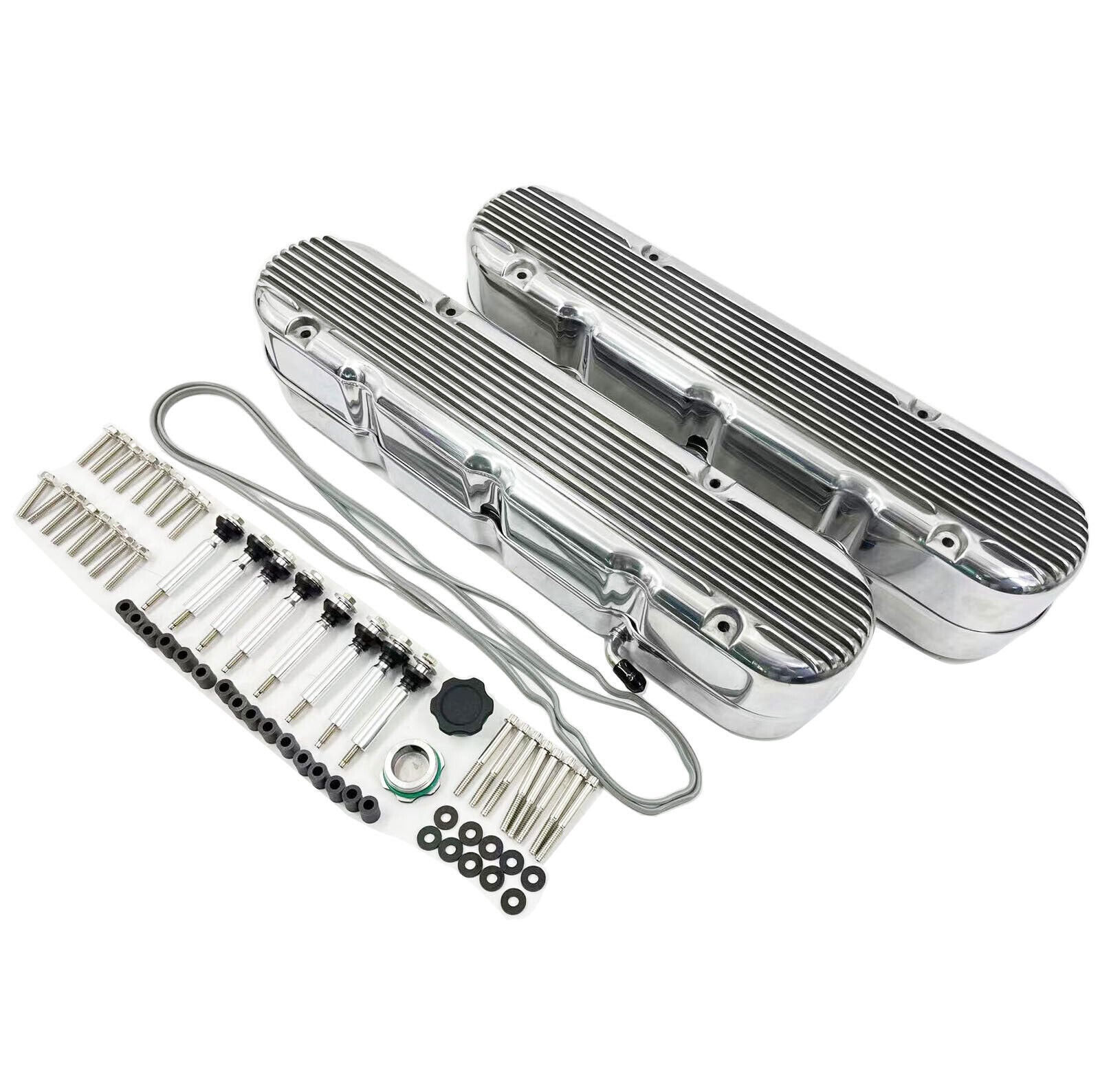 Aluminum finned Valve Covers w/ Coil Mounts & Cover for LS Engine Polished