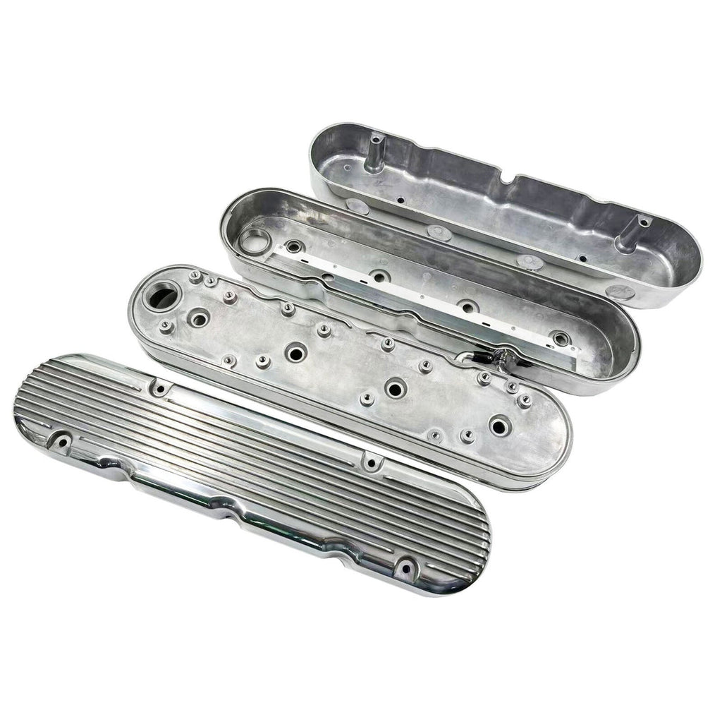 Aluminum finned Valve Covers w/ Coil Mounts & Cover for LS Engine Polished