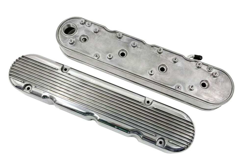 Aluminum finned Valve Covers w/ Coil Mounts & Cover for LS Engine Polished