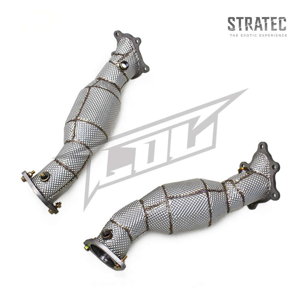 High‑Flow Catted Stainless Steel Downpipe with Heat Shield for Nissan GT‑R R35 3.8TT