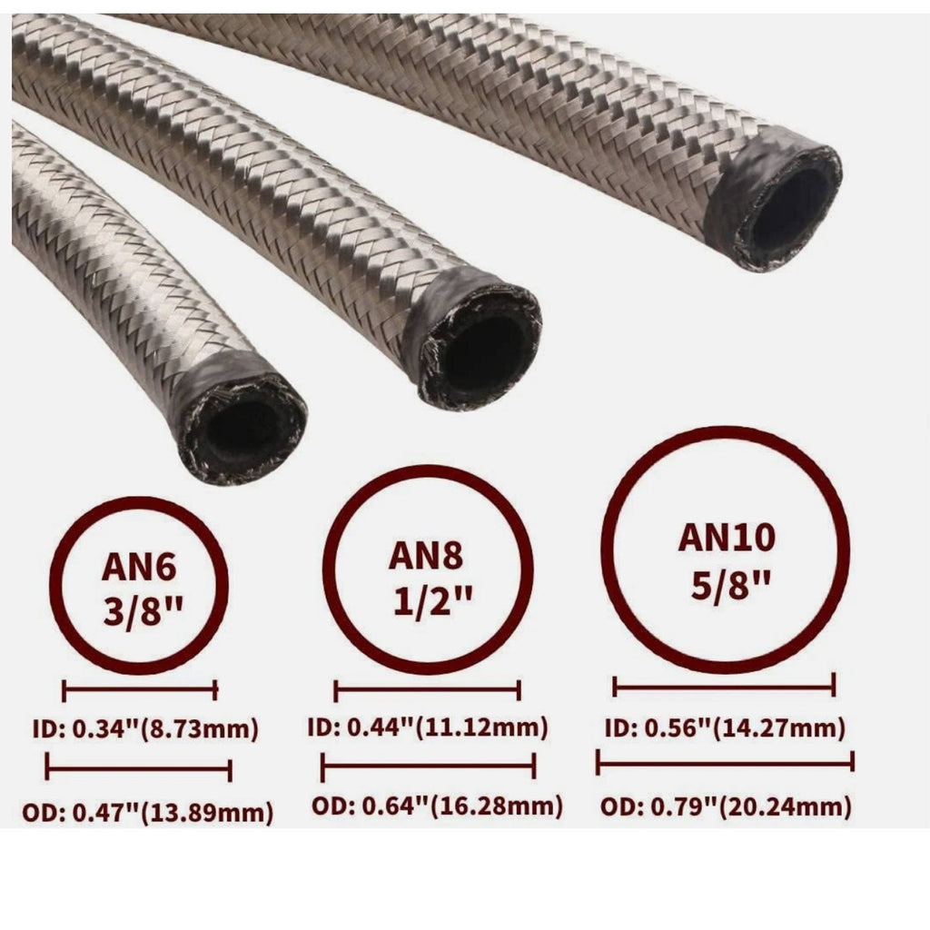10AN/8AN/6AN Fitting Stainless Steel Braided Oil Fuel Hose Line Kit 5Feet Silver