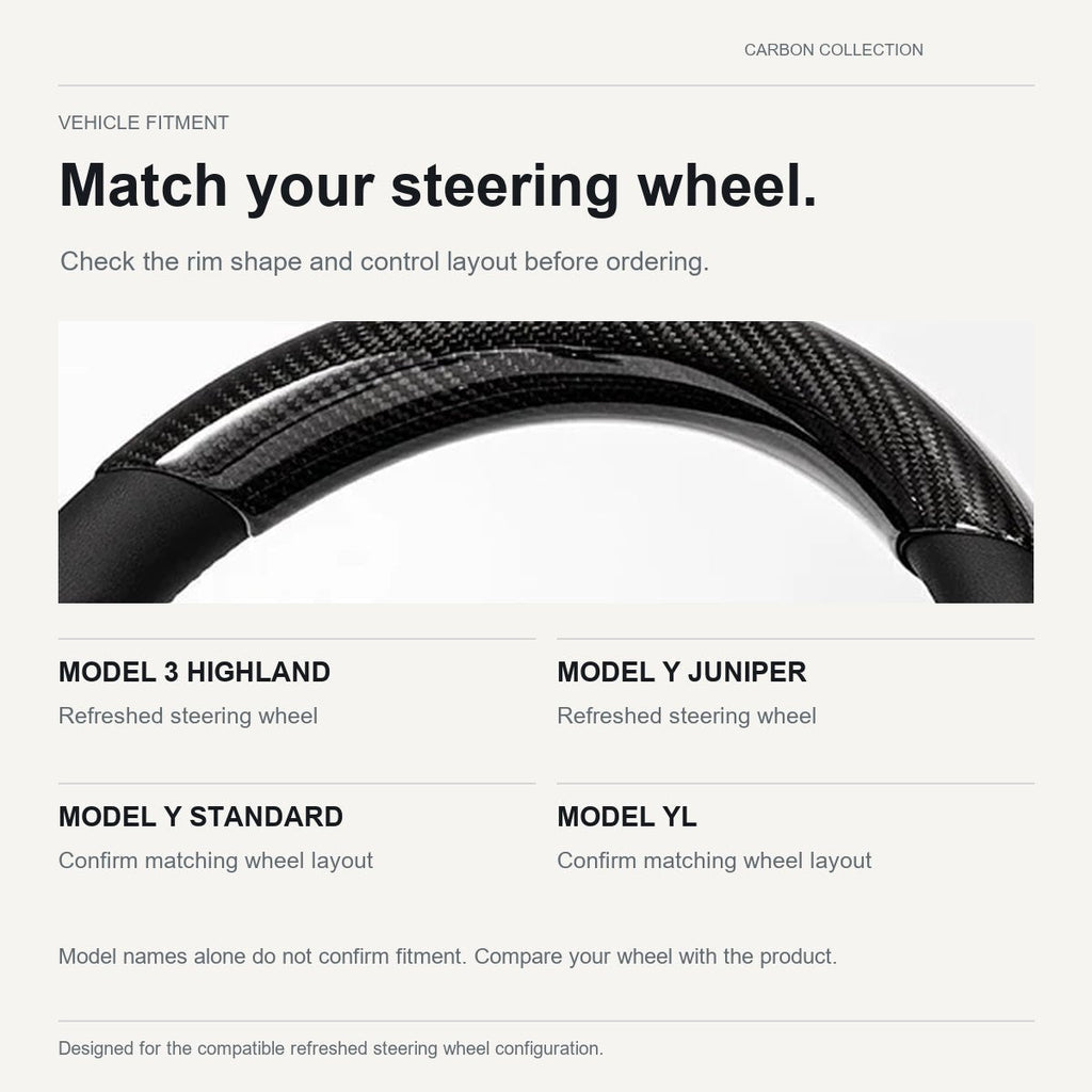 Steering Wheel Trim Covers for Model Y Juniper / Model 3 Highland | Real Dry Carbon Fiber